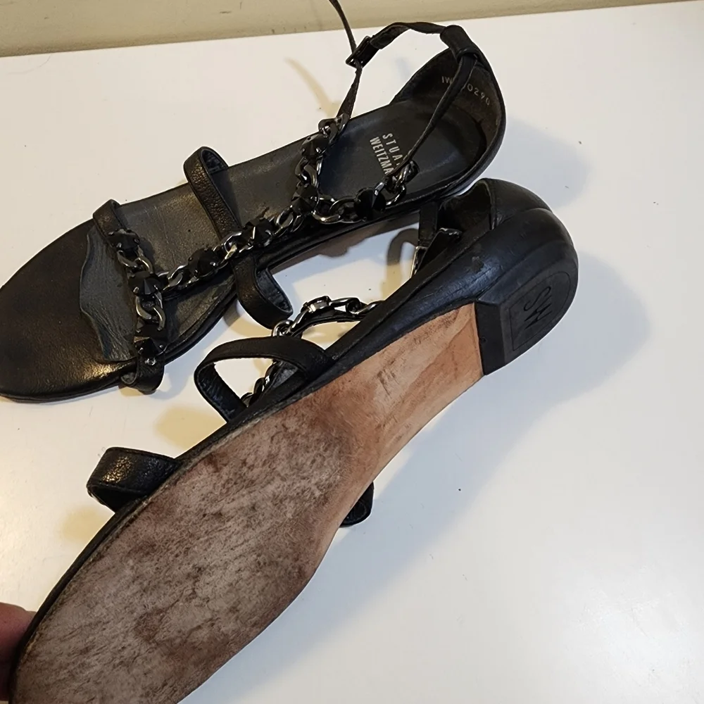 Stuart Weitzman Black Chain Strap Sandals Size 8